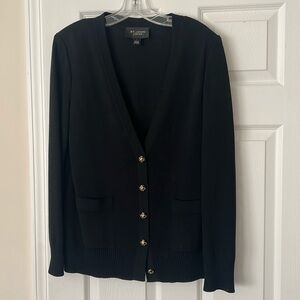 St. John knit black sweater with gold buttons